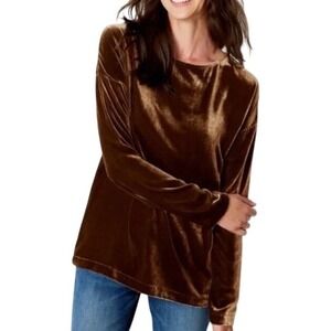 J.Jill Velvet Silk Blend Blouse L Brown Sophisticated Quiet Luxury Elegant Party